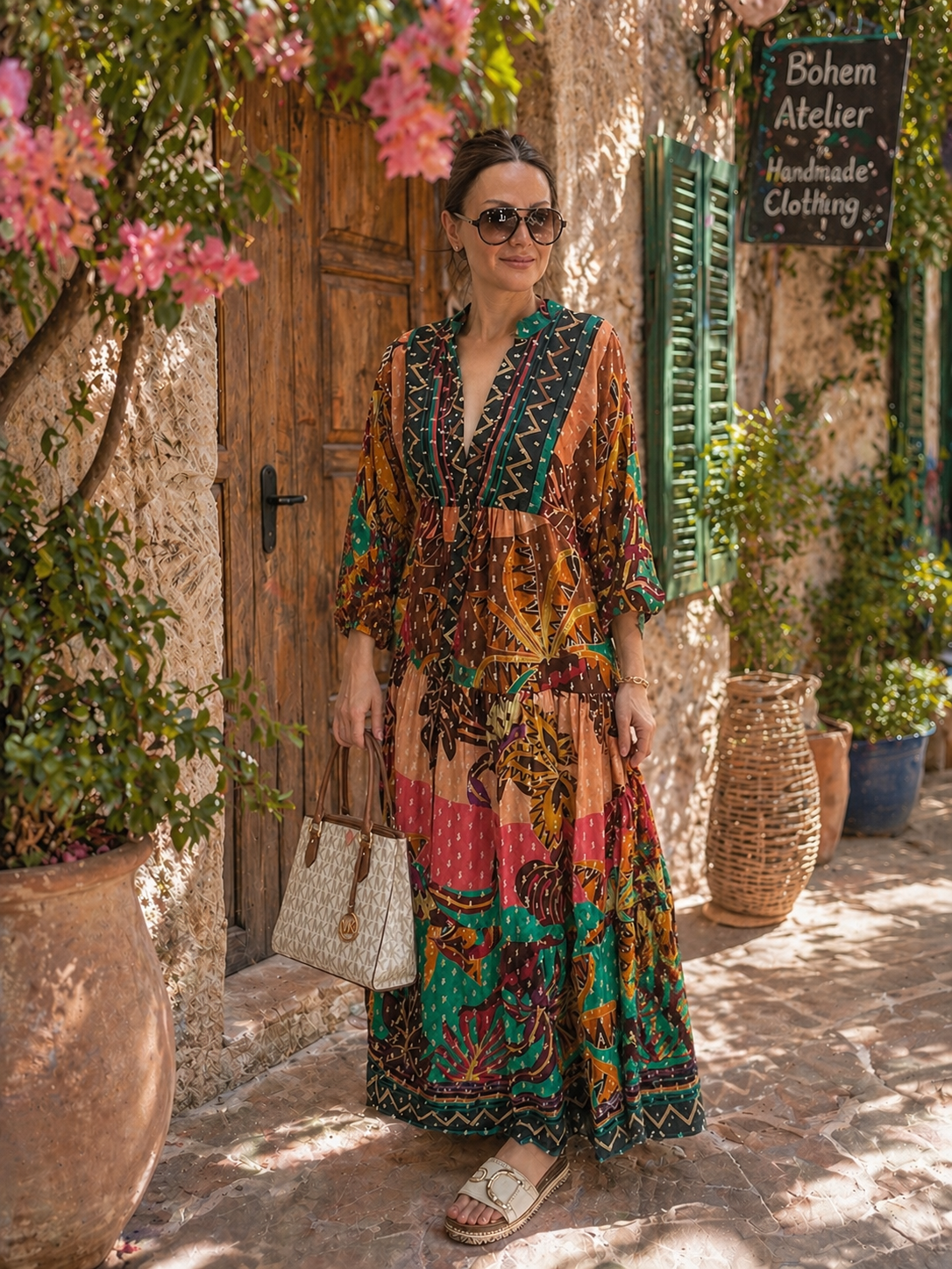 Colorful Bohemian Oversize Maxi Dress – Resort Wear – Elegant Boho Style – Loose Fit Summer– Beach Cover Up – Kaftan