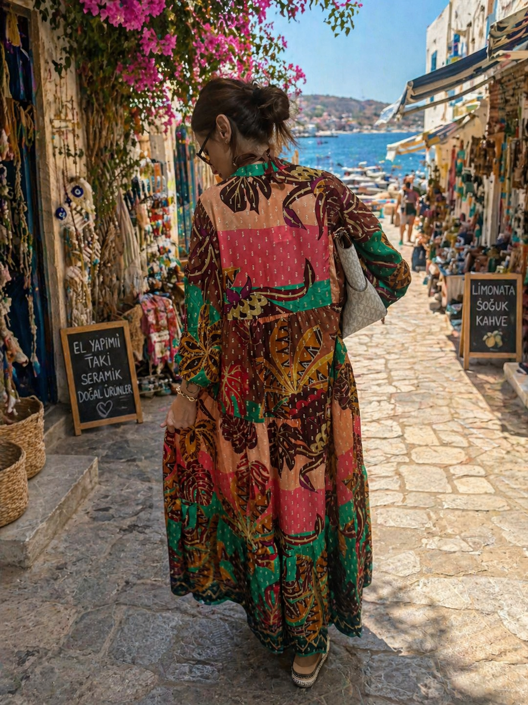 Colorful Bohemian Oversize Maxi Dress – Resort Wear – Elegant Boho Style – Loose Fit Summer– Beach Cover Up – Kaftan
