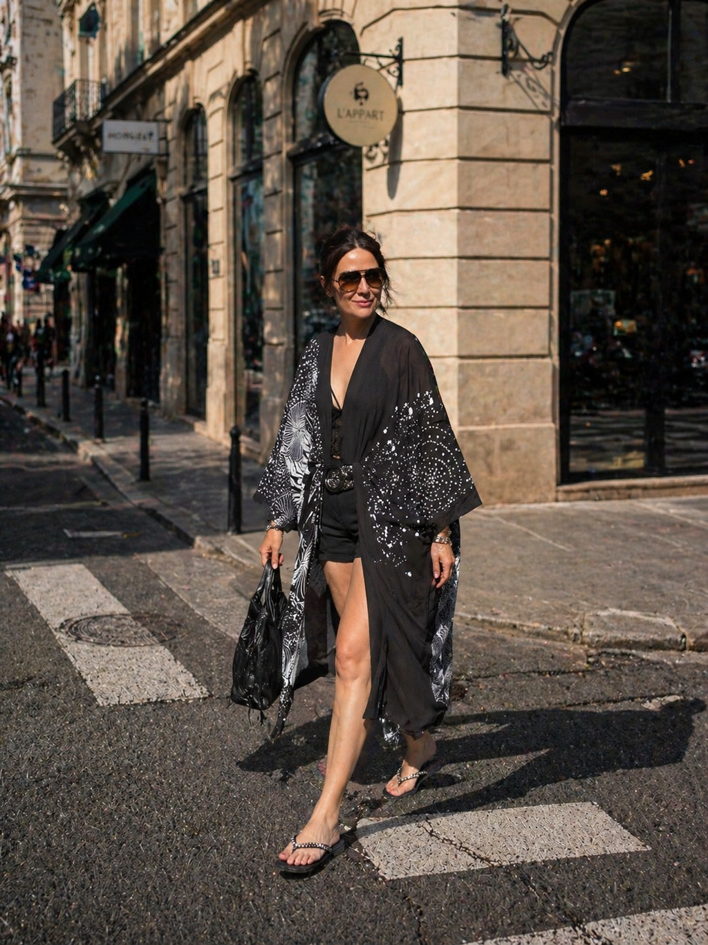 Black Kimono With Aboriginal Pattern, Boho Beach Cover Up, Festival Kimono, Loose Fit Kaftan, Lightweight Summer Robe, Resort Wear