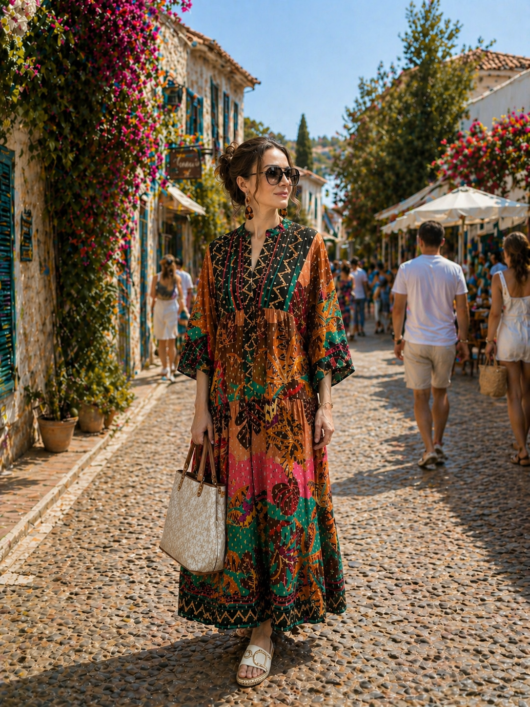 Colorful Bohemian Oversize Maxi Dress – Resort Wear – Elegant Boho Style – Loose Fit Summer– Beach Cover Up – Kaftan