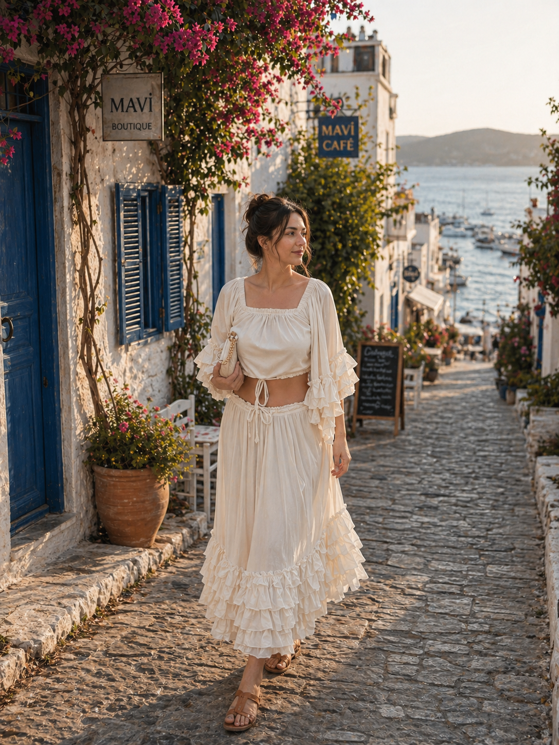 Boho Cotton Two Piece Set, Crop Top & Maxi Skirt, Summer Outfit for Women, Beach Vacation Outfit, Lightweight Natural Cotton
