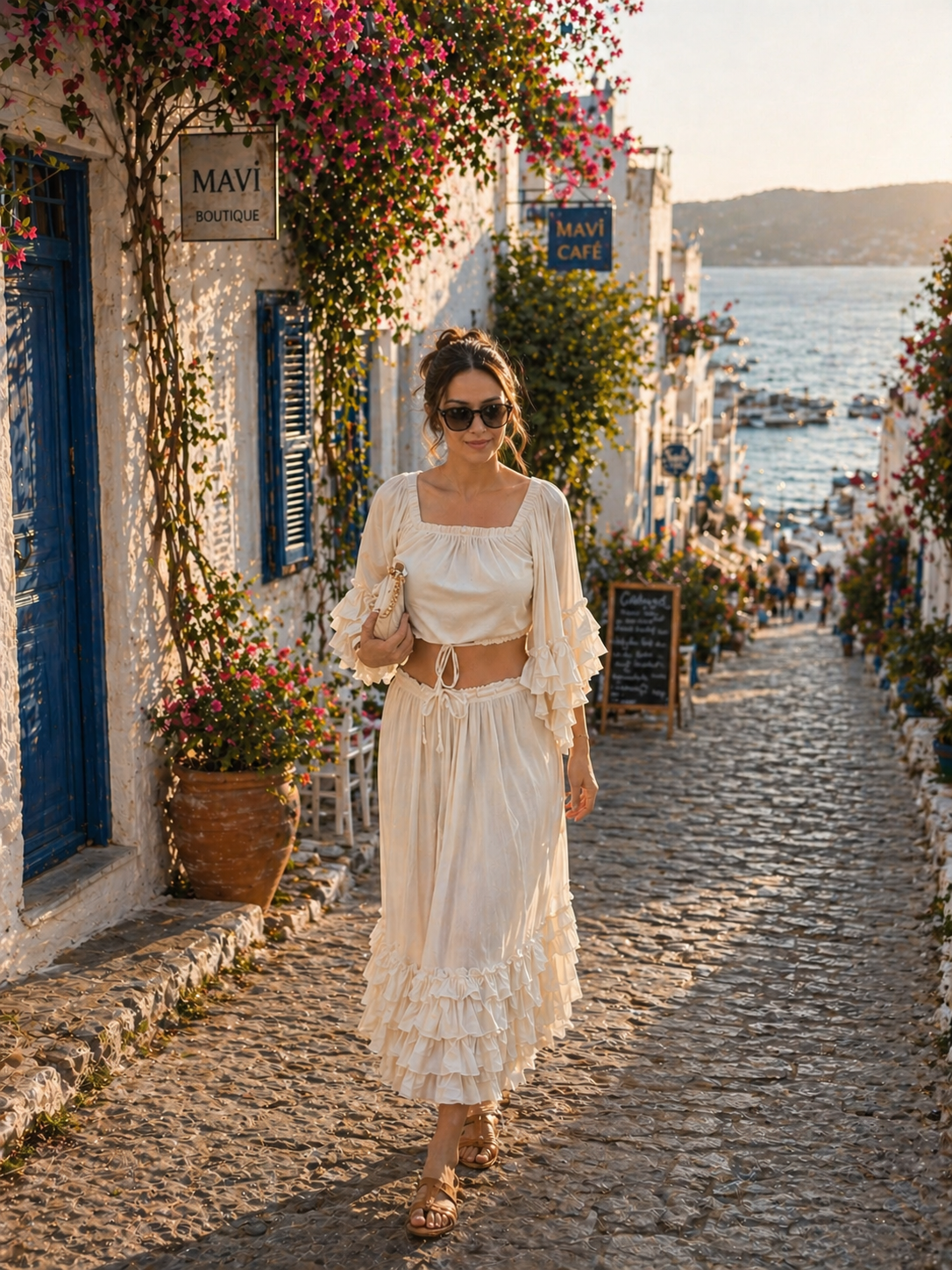 Boho Cotton Two Piece Set, Crop Top & Maxi Skirt, Summer Outfit for Women, Beach Vacation Outfit, Lightweight Natural Cotton