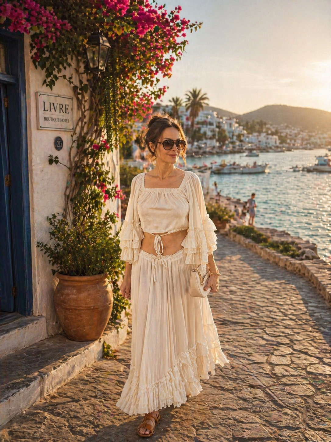 Boho Cotton Two Piece Set, Crop Top & Maxi Skirt, Summer Outfit for Women, Beach Vacation Outfit, Lightweight Natural Cotton