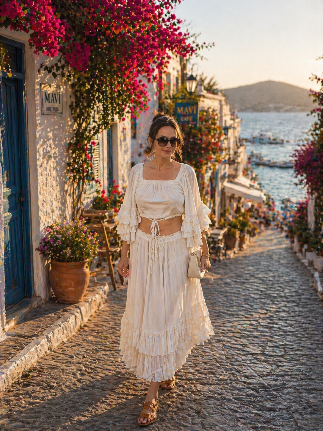 Boho Cotton Two Piece Set, Crop Top & Maxi Skirt, Summer Outfit for Women, Beach Vacation Outfit, Lightweight Natural Cotton