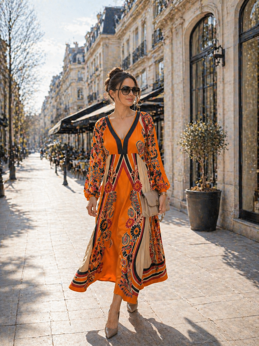 Elegant Maxi Dress for Women – 100% Viscose Printed Dress, Summer Dinner Outfit, Resort Evening Dress, Flowy Long Dress for Vacation