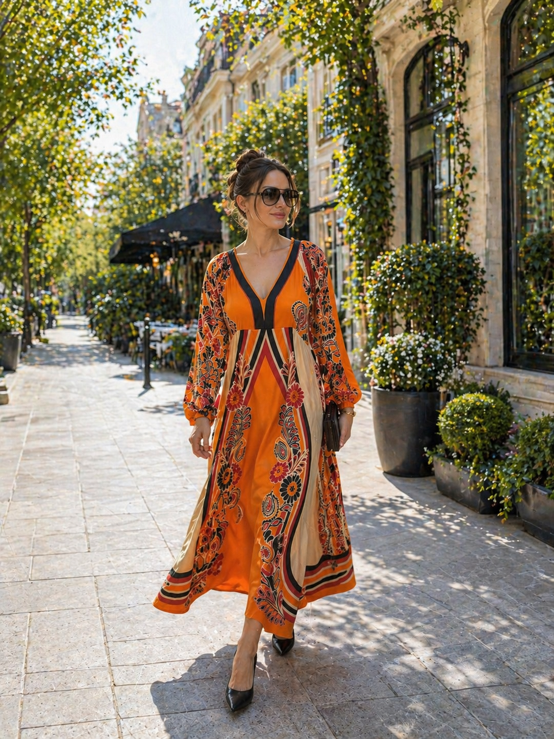 Elegant Maxi Dress for Women – 100% Viscose Printed Dress, Summer Dinner Outfit, Resort Evening Dress, Flowy Long Dress for Vacation