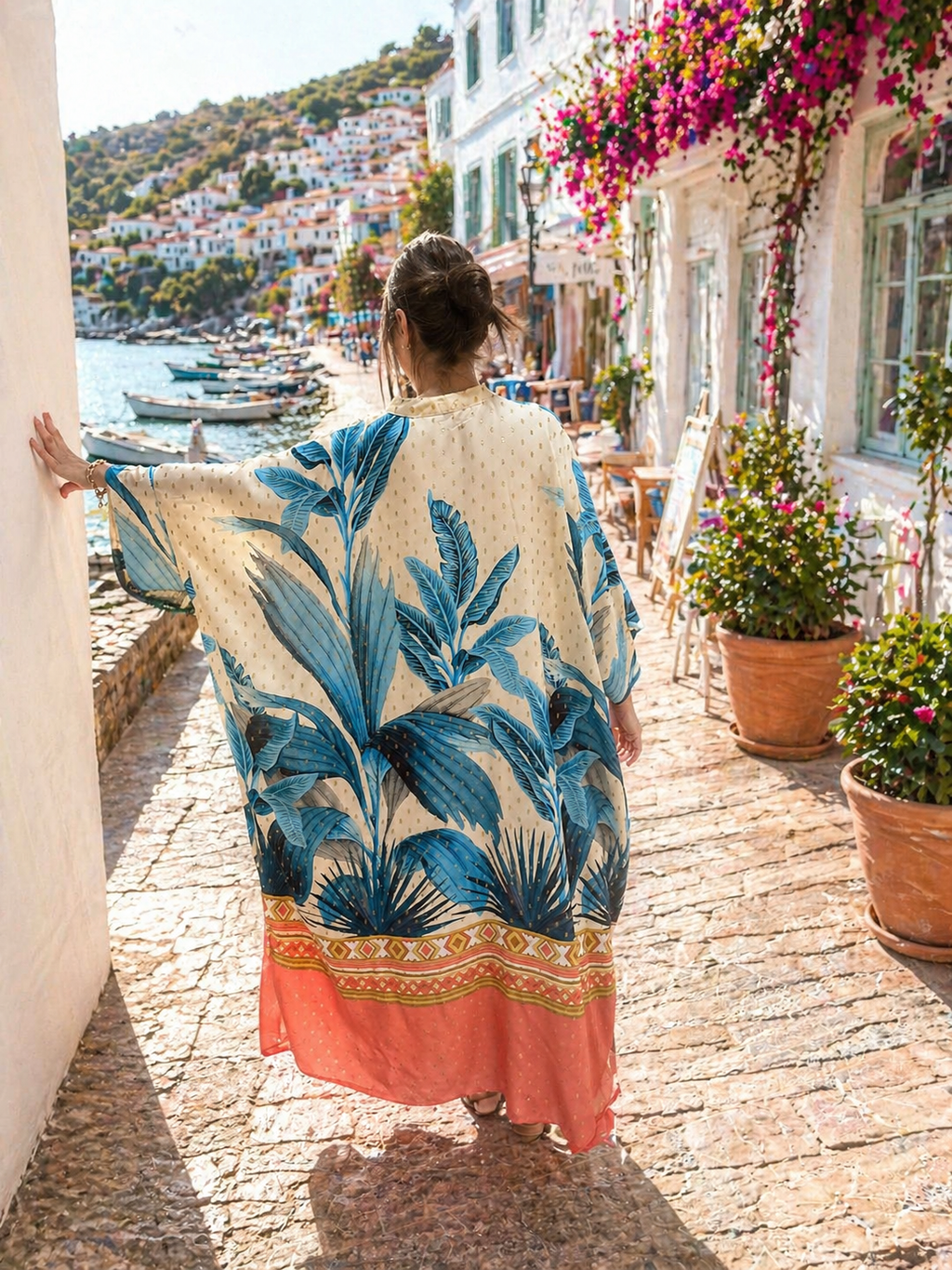 Women’s Tropical Print Kaftan Dress – Oversized Summer Maxi Dress, Lightweight Beach Cover Up, Resort Wear, Relaxed Vacation Outfit