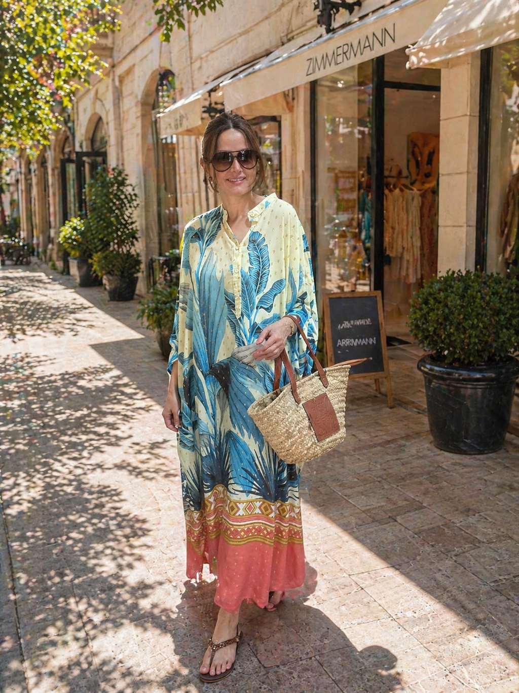 Women’s Tropical Print Kaftan Dress – Oversized Summer Maxi Dress, Lightweight Beach Cover Up, Resort Wear, Relaxed Vacation Outfit