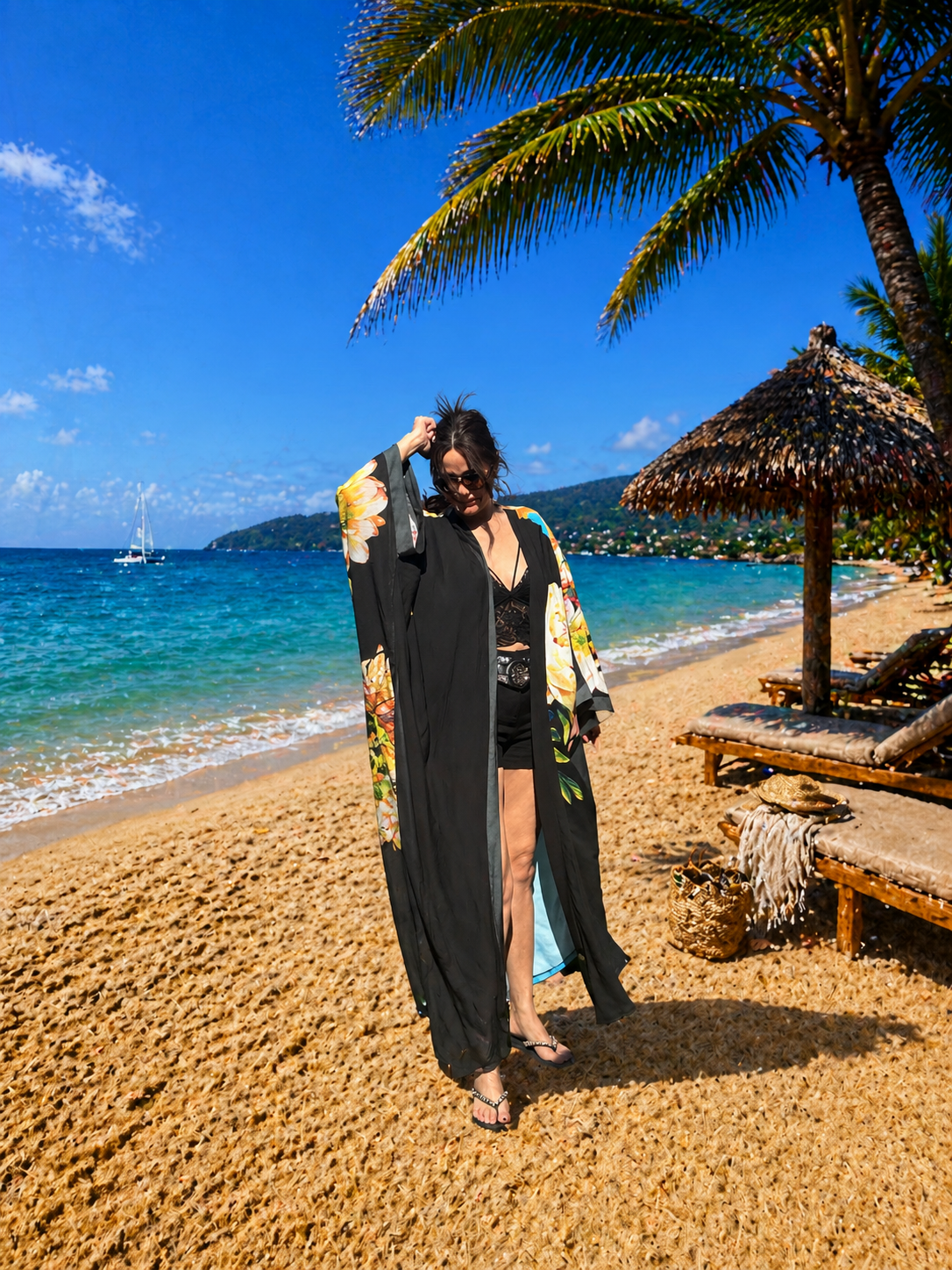 Frida Kahlo Kimono Cover Up – Boho Beach Kaftan for Women, Artistic Floral Kimono Robe, Oversized Resort Wear, Lightweight Summer Duster