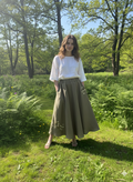 Embroidered Linen Midi Skirt, Natural Fabric, High Waist, Breathable, Cottagecore, Sustainable Summer Clothing
