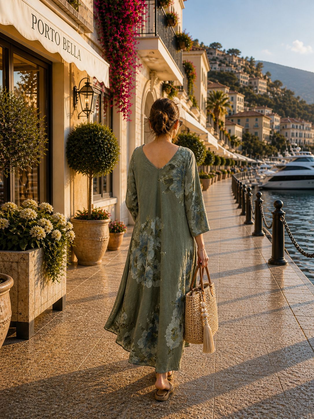 Olive Green 100% Linen V Neck Maxi Dress, Oversized Floral, Boho Resort Wear, Elegant Summer Kaftan