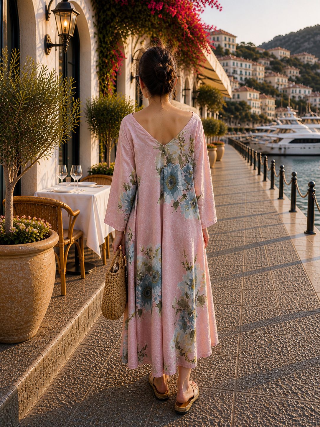 Powder Pink, 100% Linen,  Floral, Maxi  Dress for Women, Elegant Resort Wear, Summer Beach Dress