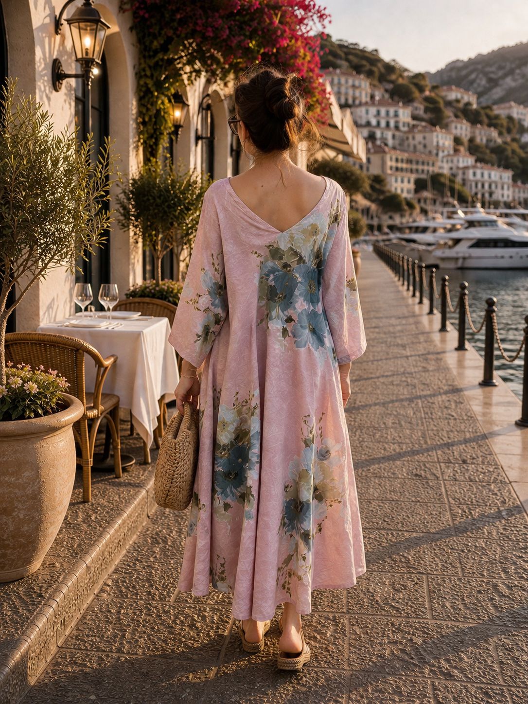 Powder Pink, 100% Linen,  Floral, Maxi  Dress for Women, Elegant Resort Wear, Summer Beach Dress