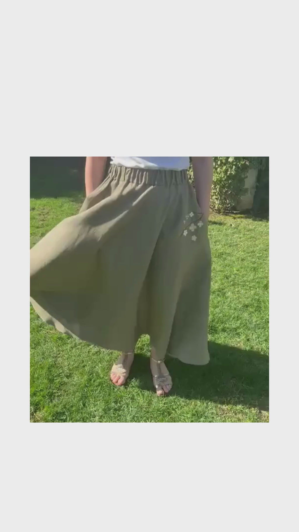 Embroidered Linen Midi Skirt, Natural Fabric, High Waist, Breathable, Cottagecore, Sustainable Summer Clothing